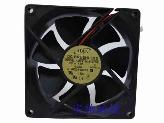 112848 ADDA AD0912US-A70GL Server - Square Fan (HVF8L1), sq90x90x25, w40x2x2, 12V 0.30A ADDA AD0912US-A70GL Server - Square Fan 