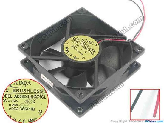 112854 ADDA AD0824US-A71GL Server - Square Fan sq80x80x25, w120x2x2, 24V 0.26A ADDA AD0824US-A71GL Server - Square Fan 