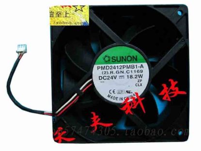 112862 SUNON PMD2412PMB1-A Server - Square Fan (2).R.GN.C1169, sq120x120x38, w50x3x3, 24V 18.2W SUNON PMD2412PMB1-A Server - Square Fan 
