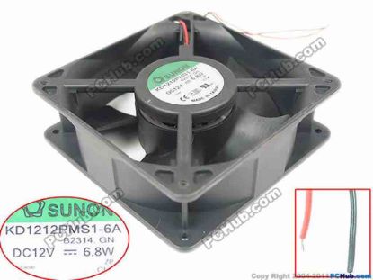 112882 SUNON KD1212PMS1-6A Server - Square Fan B2314.GN, sq120x120x38, 2-wire, 12V 6.8W SUNON KD1212PMS1-6A Server - Square Fan 
