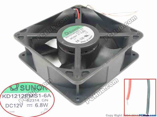 112882 SUNON KD1212PMS1-6A Server - Square Fan B2314.GN, sq120x120x38, 2-wire, 12V 6.8W SUNON KD1212PMS1-6A Server - Square Fan 
