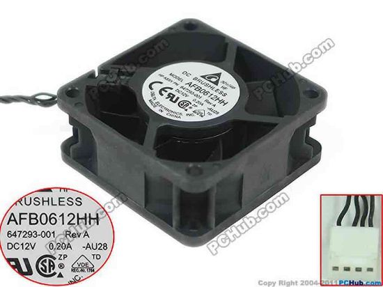 113398 Delta Electronics AFB0612HH Server - Square Fan -AU28, sq60x60x25, w45x4x4, 12V 0.2A Delta Electronics AFB0612HH Server - Square Fan 