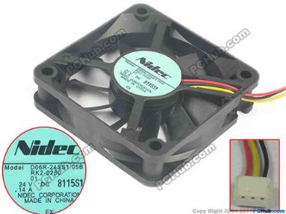 113423 Nidec D06R-24SS1 Server - Square Fan 05B, sq60x60x15, 3-wire, 24V 0.14A Nidec D06R-24SS1 Server - Square Fan 
