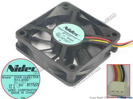 113423 Nidec D06R-24SS1 Server - Square Fan 05B, sq60x60x15, 3-wire, 24V 0.14A Nidec D06R-24SS1 Server - Square Fan 