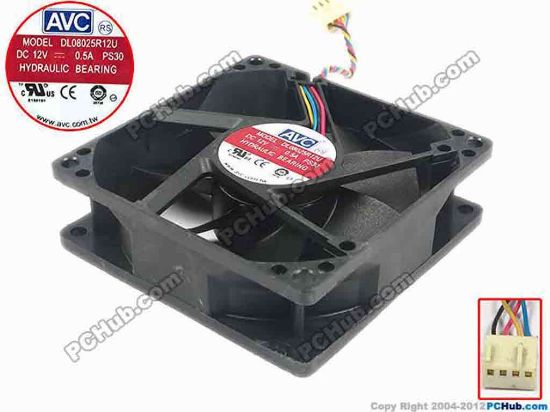 113464 AVC DL08025R12U Server - Square Fan PS06, sq80x80x25, w85x4x4, 12V 0.5A AVC DL08025R12U Server - Square Fan 