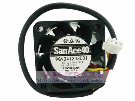 113502 Sanyo Denki 9GV0412G3D01 Server - Square Fan sq40x40x28, w100x3x3, 12V 0.47A Sanyo Denki 9GV0412G3D01 Server - Square Fan 