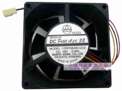 113511 Sanyo Denki 109P0848H202 Server - Square Fan sq80x80x32, w100x3x3, 48V, 0.06A Sanyo Denki 109P0848H202 Server - Square Fan 