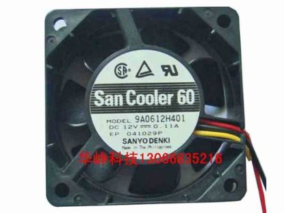 113512 Sanyo Denki 9A0612H401 Server - Square Fan sq60x60x25, 3-wire, 12V 0.11A Sanyo Denki 9A0612H401 Server - Square Fan 