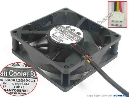 113513 Sanyo Denki 9A0812G4D011 Server - Square Fan sq80x80x25, w100x3x3, 12V 0.38A Sanyo Denki 9A0812G4D011 Server - Square Fan 