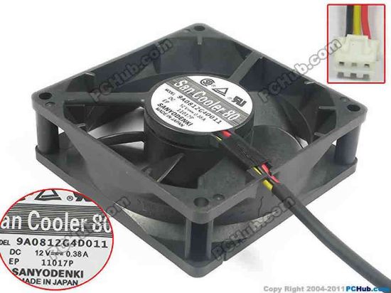 113513 Sanyo Denki 9A0812G4D011 Server - Square Fan sq80x80x25, w100x3x3, 12V 0.38A Sanyo Denki 9A0812G4D011 Server - Square Fan 