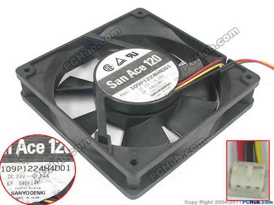 113553 Sanyo Denki 109P1224H4D01 Server - Square Fan sq120x120x25, 3-wire, 24V 0.24A Sanyo Denki 109P1224H4D01 Server - Square Fan 