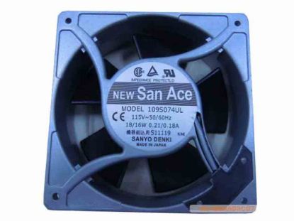 113554 Sanyo Denki 109S074UL Server - Square Fan sq120x120x38, 115V-50/60Hz 18/16W 0.21/0.18A Sanyo Denki 109S074UL Server - Square Fan 