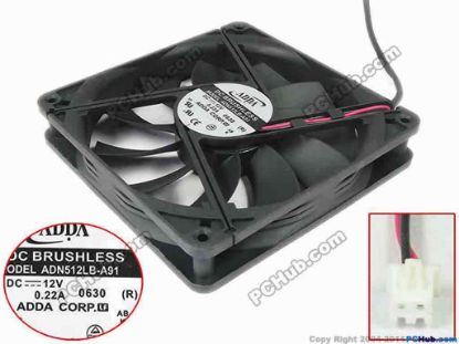 113677 ADDA ADN512LB-A91 Server - Square Fan R, sq135x135x25, w135x2x2, 12V 0.22A ADDA ADN512LB-A91 Server - Square Fan 