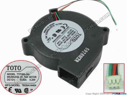 113761 TOTO TYF300-J04 Server - Blower Fan TB26AI4404, sq70x70x20, 3-wire, 12V 0.35A TOTO TYF300-J04 Server - Blower Fan 