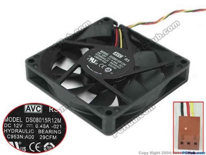 113802 AVC DS08015R12M Server - Square Fan 021, sq80x80x15, 3-wire, 12V 0.48A AVC DS08015R12M Server - Square Fan 