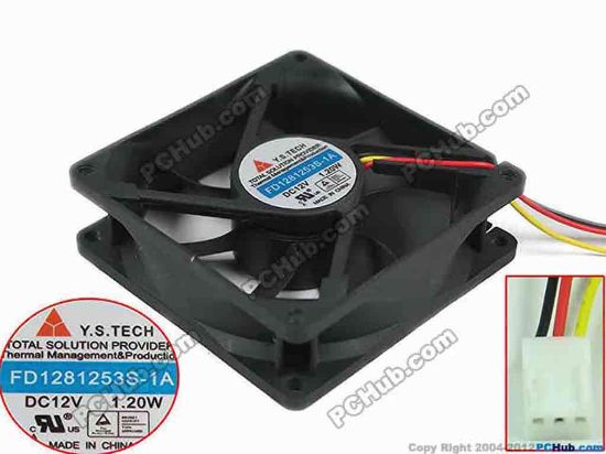 113829 Y.S TECH FD1281253S-1A Server - Square Fan sq80x80x25, 3-wire, 12V 1.20W Y.S TECH FD1281253S-1A Server - Square Fan 