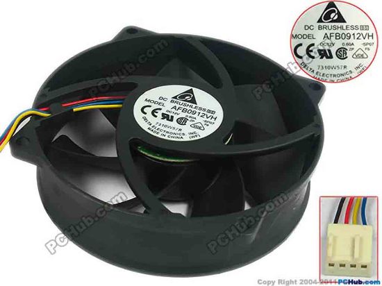 113831 Delta Electronics AFB0912VH Server - Round Fan SP07, sq90x90x25, 4-wire, 12V 0.60A Delta Electronics AFB0912VH Server - Round Fan 
