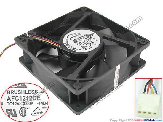 116281 Delta Electronics AFC1212DE Server - Square Fan 4M34, sq120x120x38, w320x4x4, 12V 3.00A Delta Electronics AFC1212DE Server - Square Fan 