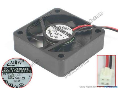 116322 ADDA AD5012LB-D70 Server - Square Fan G, sq50x50x15, w80x2x2, 12V 0.08A ADDA AD5012LB-D70 Server - Square Fan 