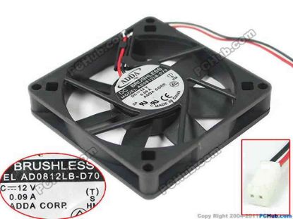 116335 ADDA AD0812LB-D70 Server - Square Fan S, T, sq80x80x15, 2-wire, 12V 0.09A ADDA AD0812LB-D70 Server - Square Fan 