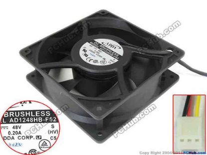 116354 ADDA AD1248HB-F52 Server - Square Fan S, HV, sq120x120x38, w180x3x3, 48V 0.20A ADDA AD1248HB-F52 Server - Square Fan 