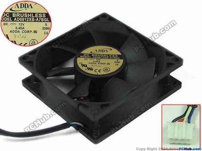 116355 ADDA AD0812XB-A7BGL Server - Square Fan S, D06, sq80x80x25, w30x4x4, 12V 0.45A ADDA AD0812XB-A7BGL Server - Square Fan 