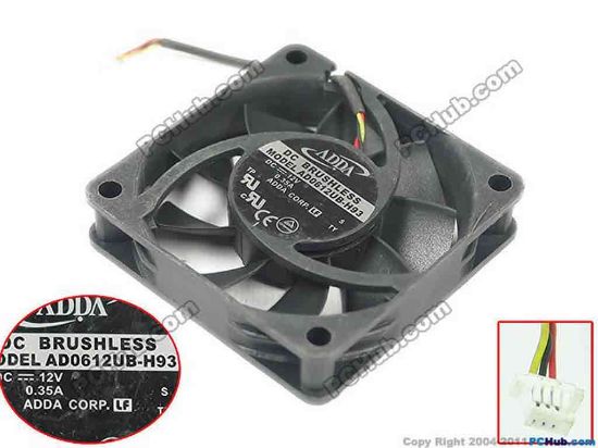 116445 ADDA AD0612UB-H93 Server - Square Fan S, 9T, sq60x60x15, w60x3x3, 12V 0.35A ADDA AD0612UB-H93 Server - Square Fan 