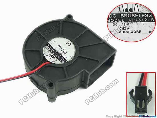 116466 ADDA AD7512UB Server - Blower Fan S, bw75x75x30, w60X2X2, 12V 0.52A ADDA AD7512UB Server - Blower Fan