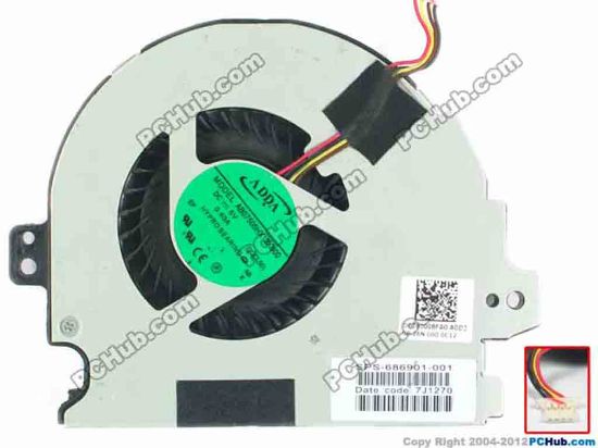 116648 ADDA AB07505HX13KB00 Cooling Fan  0QCL50, 5V 0.4A, Bare fan ADDA AB07505HX13KB00 Cooling Fan  