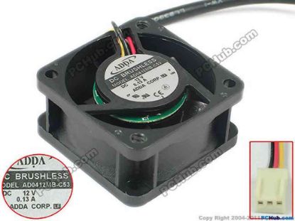 116683 ADDA AD0412MB-C53 Server - Square Fan 12V 0.13A, 40X40X20mm 80mm, 3-wire 3-pin ADDA AD0412MB-C53 Server - Square Fan 