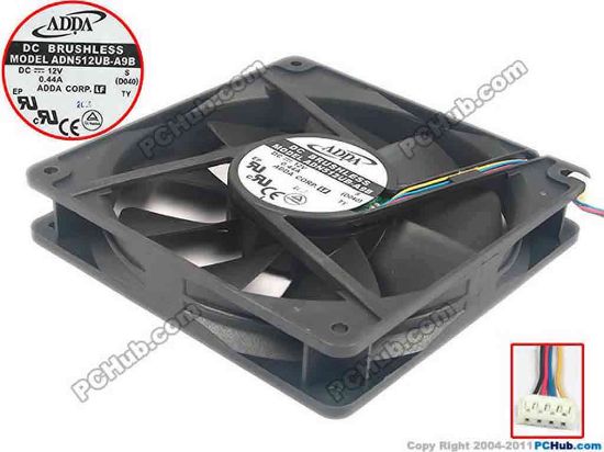 116791 ADDA ADN512UB-A9B Server - Square Fan S, D040, sq135x135x25, w120x4x4, 12V 0.44A ADDA ADN512UB-A9B Server - Square Fan 