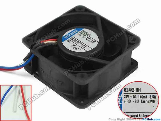 116881 ebm-papst 624/2 HH Server - Square Fan 624/2HH, sq60x60x25, 3-wire, 24V 3.5W ebm-papst 624/2 HH Server - Square Fan
