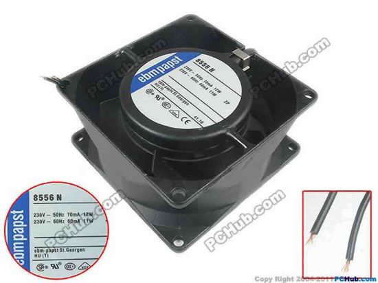 116918 ebm-papst 8556 N Server - Square Fan 8556N, sq80x80x38, 230V 12W ebm-papst 8556 N Server - Square Fan 