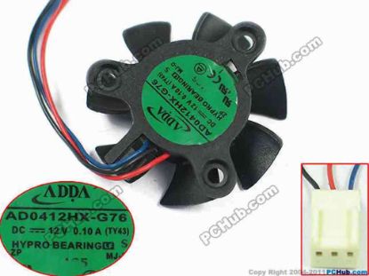 116989 ADDA AD0412HX-G76 Server - Frameless / GPU Fan TY43, w50x3x3, 12V 0.10A ADDA AD0412HX-G76 Server - Frameless / GPU Fan 