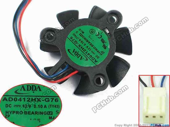 116989 ADDA AD0412HX-G76 Server - Frameless / GPU Fan TY43, w50x3x3, 12V 0.10A ADDA AD0412HX-G76 Server - Frameless / GPU Fan 