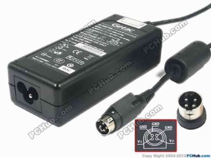 116996 Getac ADM-6019M AC Adapter- Laptop 19V 3.16A 60W, 4-Pin P1&4=V+, 3-Prong Getac ADM-6019M AC Adapter- Laptop