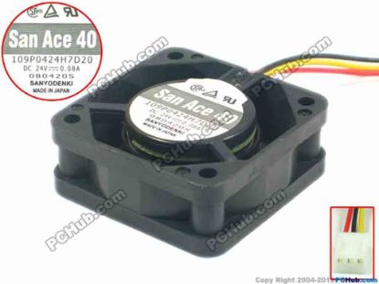 117016 Sanyo Denki 109P0424H7D20 Server - Square Fan sq40x40x15, w20x3x3, 24V 0.08A Sanyo Denki 109P0424H7D20 Server - Square Fan 