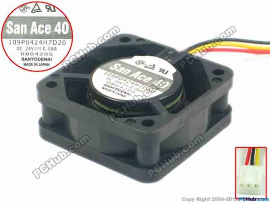 117016 Sanyo Denki 109P0424H7D20 Server - Square Fan sq40x40x15, w20x3x3, 24V 0.08A Sanyo Denki 109P0424H7D20 Server - Square Fan 