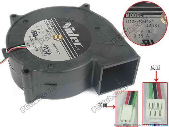 117090 Nidec D10F-12B4S1 Server - Blower Fan 14A(K), bw97x97x50, 3-wire, 12V 0.58A Nidec D10F-12B4S1 Server - Blower Fan 