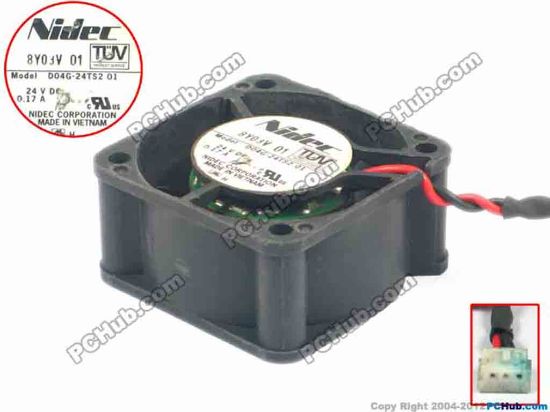 117116 Nidec D04G-24TS2 Server - Square Fan 01, sq40x40x20, w25x2x3, 24V 0.17A Nidec D04G-24TS2 Server - Square Fan