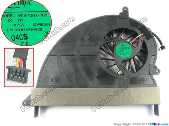 117317 ADDA AB1612HX-PBB Cooling Fan  CWEL5C, 12V 0.50A, Bare fan ADDA AB1612HX-PBB Cooling Fan  