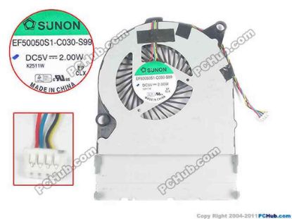 117386 SUNON EF50050S1-C030-S99 Cooling Fan  5V 2.00W, Bare fan, w60x4x4 SUNON EF50050S1-C030-S99 Cooling Fan  