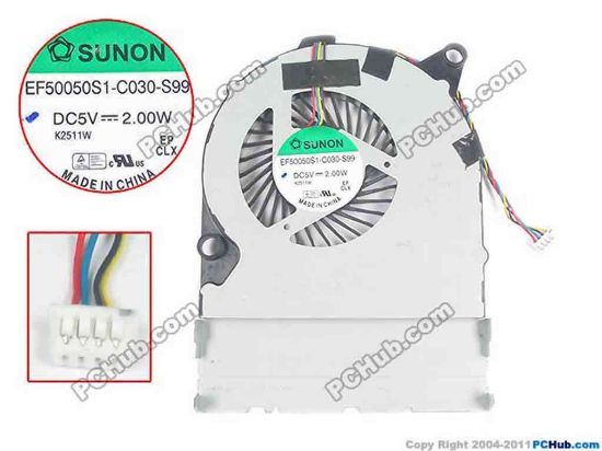 117386 SUNON EF50050S1-C030-S99 Cooling Fan  5V 2.00W, Bare fan, w60x4x4 SUNON EF50050S1-C030-S99 Cooling Fan  