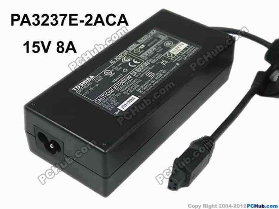 117467 Toshiba Satellite 2400 Series AC Adapter - NEW Original 15V 8A, 4-Hole Tip, 3-Prong, New Toshiba Satellite 2400 Series AC Adapter - NEW Original 