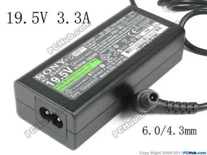 117507 Sony Vaio SVE141D11L AC Adapter - NEW Original 19.5V 3.3A, 6.0/4.3mm With Pin, 2-Prong, New Sony Vaio SVE141D11L AC Adapter - NEW Original 