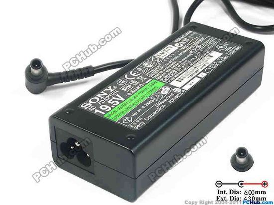 117514 Sony Vaio VGN-CR33 AC Adapter - NEW Original 19.5V 4.7A, 6.0/4.3mm With Pin, 3-Prong, New Sony Vaio VGN-CR33 AC Adapter - NEW Original 