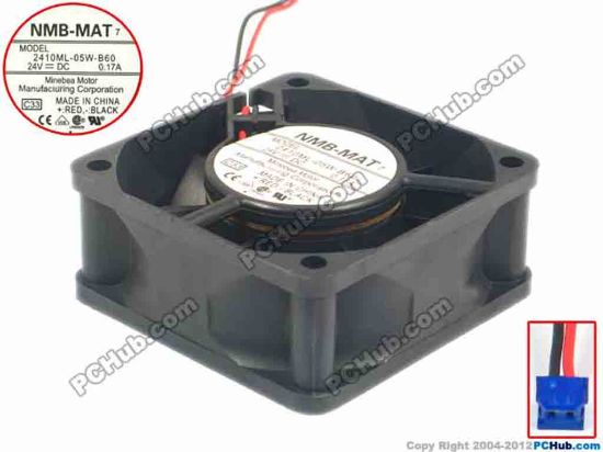 117904 NMB-MAT / Minebea 2410ML-05W-B60 Server - Square Fan C33, sq60x60x25, w120x2x2, 24V 0.17A NMB-MAT / Minebea 2410ML-05W-B60 Server - Square Fan 