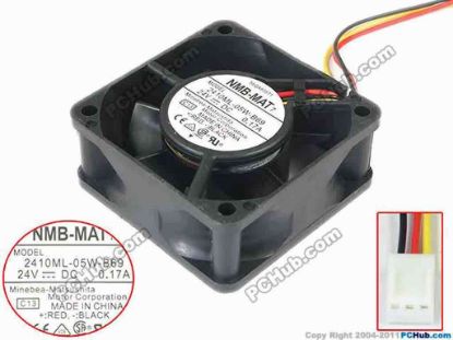 117907 NMB-MAT / Minebea 2410ML-05W-B69 Server - Square Fan C13, sq60x60x25, 3-wire, 24V 0.17A NMB-MAT / Minebea 2410ML-05W-B69 Server - Square Fan 