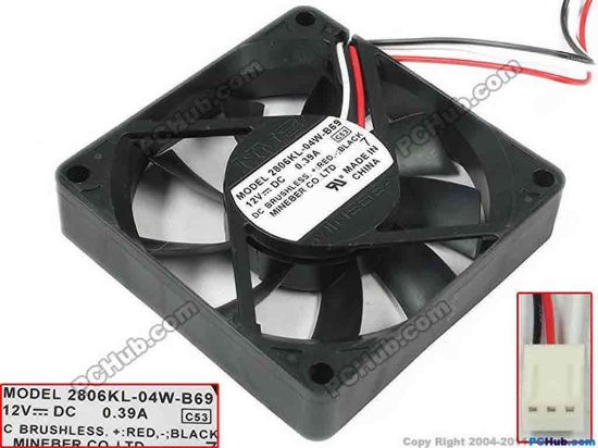 117917 NMB-MAT / Minebea 2806KL-04W-B69 Server - Square Fan C53, DC 12V 0.39A, 70x70x15mm, New NMB-MAT / Minebea 2806KL-04W-B69 Server - Square Fan 
