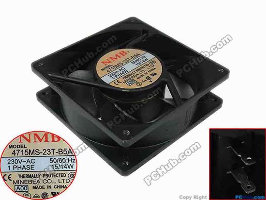 118006 NMB-MAT / Minebea 4715MS-23T-B5A Server - Square Fan A00, sq120x120x38, 2pin, 230V 15W, NMB-MAT / Minebea 4715MS-23T-B5A Server - Square Fan 